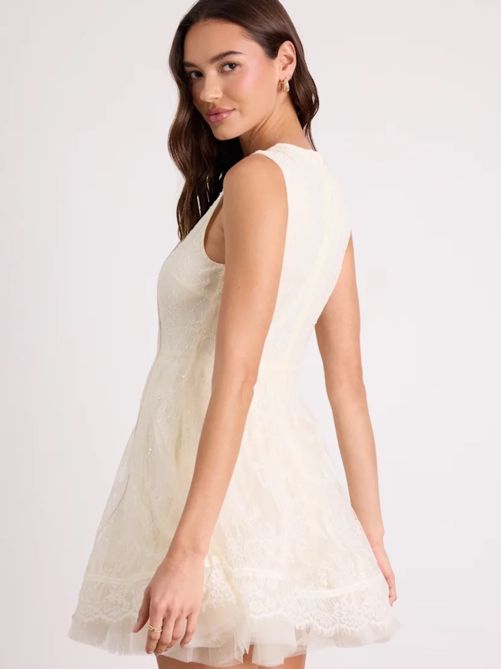 Lulus Charmaine Cream Lace Sleeveless Skater Mini Dress - Picture 4 of 14